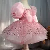 Vestido para Niña de Un Año para Otoño 2025 Vestido de Princesa con Lentejuelas Disfraz para Espectáculo Transfronterizo Rosa