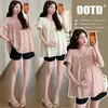 Roupa de Verão para Gestante 2026 Blusa de Chiffon com Design Doce, Camisa Babydoll Emagrecedora para Cobrir a Barriga, Blusa para Gestante