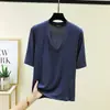 Camiseta Modal Nova Patchwork Gola V Manga Cinco Pontas Feminina Verão Tamanho Grande Elástica Camada Base Solta Casual
