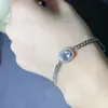 Pulseira de Água-Marinha Natural Cristal Limpo Pedra Principal 5*7Mm Prata 925 Incrustada Processo de Galvanoplastia de Precisão Direto da Fábrica