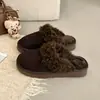 Pantuflas Cerradas de Suela Gruesa para Mujer 2026 Invierno Nuevas Pantuflas de Piel Engrosada Cálidas Sin Tacón de Algodón para Maternidad