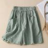 Toma Real de los Nuevos Shorts Elegantes de Lino 2025 para Mujer Verano Cintura Elástica Pierna Ancha Corte A Pantalones Holgados Aspecto Adelgazante Shorts Casuales