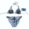 Traje de baño bikini triangular con cordones y estampado degradado, moda de playa transfronteriza, colección de bikinis estilo punk Y2k