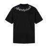 Camiseta de Manga Curta com Letras de Miçangas Design de Decote Personalizada Algodão Puro Gola Redonda Top Solto Camiseta Masculina Tendência de Verão