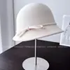 Chapéu de Pescador com Laço Face Pequena Vento de Mil Jin Feminino Outono Inverno Versátil Chapéu de Feltro Chapéu Fedora de Lã Australiana Chapéu Balde Francês