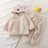 Traje de ropa para el hogar con capucha de franela nuevo de otoño e invierno para niños, suéter de lana para bebés niños y niñas, pijamas para niños, transfronterizo