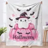 Manta de Halloween Manta Linda de Fantasma y Calabaza Serie 2 Manta Decorativa para Oficina Manta de Franela Otoño e Invierno