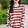 Novo top de tricô listrado com blocos de cor e gola redonda para outono e inverno, versão coreana elegante e moderna, modelagem solta, camada interna quente