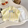Conjunto de Camisa para Niños 2026 Verano Nuevo Estilo Conjunto de Verano para Niños Bordado Rayado Algodón Puro Manga Corta Top y Pantalones Cortos Conjunto de Dos Piezas