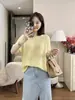 Ropa Positiva Extraña Única / Hilo de Flores de Escalera Textura Transparente Tejido Camiseta de Manga Corta Mujer Verano Holgado Hueco Top Base
