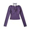 Nova Camiseta de Manga Longa Sexy para Meninas Quentes de Início de Primavera com Renda no Pescoço e Amarração na Cintura Moda Feminina Slim-fit Camisa Básica