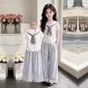 2026 Moda Casual Gola Azul Manga Curta Verão Feminino Esportivo Xadrez Calça Wide Leg Conjunto Único Leve de Duas Peças