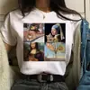 Camiseta Feminina Gato Pintura a Óleo Estampa Camisetas Gráficas Interessantes Verão Manga Curta Casual Tops Brancos Roupas Harajuku