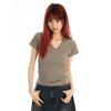 UNBDNS estilo americano simples raglan manga curta camiseta feminina primavera e verão slim slim decote em V doce e picante top base camisa