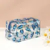 Bolsa de maquillaje grande, moderna, con estampado floral, transparente e impermeable para mujer, perfecta para viajes y artículos de tocador