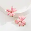 Brincos de Moda Estilo Coreano He Ming Jewelry com Pérolas, Flores Gradiente de Gotejamento de Óleo, Brincos com Agulha de Prata S925, Brincos de Design Único
