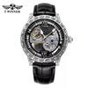 Ganador Estilo Europeo y Americano Moda para Hombre Retro Grabado Ocio Hueco Movimiento Mecánico Reloj Mecánico Automático