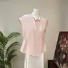 Camisa Zhilie estilo chinês novo, cor sólida, acinturada, modelo novo verão 2026, top estiloso e elegante com gola dobrável e mangas de meia-lua