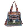 Bolsa tiracolo estilo étnico para mulheres, estilo de viagem e férias, bolsa de ombro da moda com cores contrastantes, decoração com borlas, bolsa de lona especial de Xinjiang