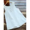 Camiseta feminina branca estilo vintage, modelagem solta e emagrecedora, top de algodão e linho sem mangas, novo para o verão, na cor preta