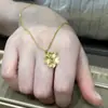 Collar con Corazón de Hielo Triturado Brillante Estilo Libro Rojo, Cadena para Clavícula con Flor de Cuatro Hojas en Forma de Corazón de Oro Antiguo, Combinación Otoño e Invierno
