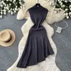 Vestido sem mangas estilo francês evasê para mulheres, verão vermelho de cintura alta, slim-fit, elegante vestido regata com toque de alta qualidade e efeito emagrecedor