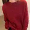 2025 Tricô de Lã Pura Novo Coreano Feminino Gola Redonda Seda Brilhante Cor Sólida Solto Elegante Casual Simples Top