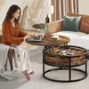 Mesa de Centro Redonda de Lujo con Tapa Elevable para Café, Sala de Estar con Espacio de Almacenamiento Oculto Mesa Auxiliar