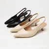 Sandálias de salto alto bico fino sem calcanhar estilo francês, sapatos de salto alto kitten heel simples e estilosos, adequados para festas e para o dia a dia, sapatos sem cadarço de salto baixo