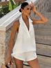 Traje blanco de viajero europeo y americano con cuello de solapa, chaleco, traje de dos piezas de top y shorts con sentido del diseño para mujer, verano 2025