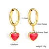 Brincos Populares de Amor Transfronteiriços, Simples e Personalizados, Brincos Coloridos Fofos Estilo Menina com Pingente de Coração em Gota de Óleo, Brincos de Aço Inoxidável