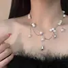 Sensación Suave como el Viento, Collar de Perlas con Borla de Gota de Agua, Collar Metálico de Doble Capa, Estilo de Lujo Ligero, Cadena de Clavícula de Moda