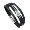 Pulseira de Couro PU Tecido Estilo Europeu e Americano para Homens, Pulseira Multicamadas Tendência e Única com Fivela Magnética de Guitarra, Acessório de Mão de Joia da Moda para Casais