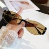 Gafas de sol estilo ojo de gato para mujer, modernas, retro, de alta gama, con montura estrecha y espejo marrón pequeño, de cara redonda y adelgazamiento, 2024