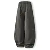 Pantalones de Trabajo Khaki Retro Japoneses con Cintura Elástica y Diseño de Cordón, Corte Tridimensional, Pantalones Largos Anchos Sueltos para Hombre