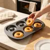 Forma para assar donuts de 6 cavidades, 0,6 mm de espessura, com bordas curvas, feita de aço carbono, antiaderente, design oco, adequada para fazer bagels e bolos, para fornos domésticos