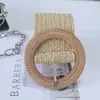 Estilo Nuevo de Verano Cinturón Elástico de Paja PP para Mujer con Hebilla Redonda, Cinturón Tejido, Accesorio Adelgazante para Vestido de Vacaciones en la Playa