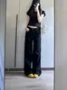 Calça Jeans Reta Preta para Mulheres, Verão Retrô Americano Cintura Alta Modelagem Solta, Emagrecimento para Figuras Baixas, Calça Versátil de Perna Estreita Larga