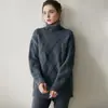 25 Suéter Nuevo de Cachemira Otoño e Invierno para Mujer de Cuello Alto Medio de Longitud Media Holgado de Rombos Grandes Engrosado Base Falda Larga Aguja