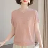 26 Tricô de Seda Gelada de Manga Curta para o Verão da Mamãe, Camiseta Fina de Verão para Mulheres de Meia-Idade, Blusa Moderna para Senhoras Mais Velhas