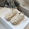 Sandalias de Punta para Niños Estilo Coreano de Primavera y Verano Zapatos de Princesa con Lentejuelas Plateadas para Niñas Lazo Hueco Zapatos de Cristal Brillantes