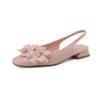 Flores como brocado ~ piel de oveja texturizada verano 2024 sandalias gruesas de tacón bajo con punta cuadrada completamente de cuero con cabeza cubierta y talón descubierto para mujer
