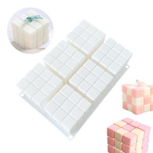 Nuevo molde de vela de cubo mágico de silicona transfronterizo de 6 piezas, molde de pastel de mousse de silicona de cubo mágico tridimensional
