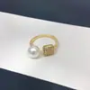 Anel de Pérola Natural de Água Doce Quadrado Microcravejado com Zircônia Anel Aberto Simples Moda Versátil Joia de Pérola Atacado