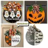 En stock frontera otoño guirnalda de flores artificiales colgante de puerta de casa decoración de fiesta de Halloween colgante letrero de madera de fantasma