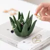 Bandeja de Cerámica Verde para Joyería de Aloe Vera Almacenamiento de Anillos Pendientes de Suculentas Decoración Adorno de Mesa
