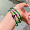 Pulseira de Múltiplos Círculos de Crisoprásio Natural Verde Imperial Transparente de Gelo Design Amethyst Atmosphere Pulseira