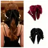 Material de Terciopelo, Gypsophila, Pinza con Lazo de Perla, Elegante Pinza para Cola de Caballo Semi-Recogida, Accesorio para el Cabello de Fiesta Estilo Navideño