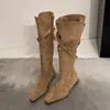 Botas Altas de Tacón Bajo con Punta Aguda Estilo Retro Coreano First Encounter Season para Mujer Otoño/Invierno 2026 Nuevas Botas Plegables de Dos Vías West