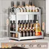 Nuevo Estante de Almacenamiento de Cocina de Acero Inoxidable para Encimera, Organizador Multifuncional para Aceite, Sal, Salsa, Vinagre, Frascos de Condimentos y Portacuchillos